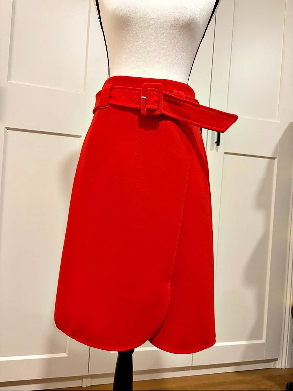 Halogen Belted Skirt Red Midi Skirt